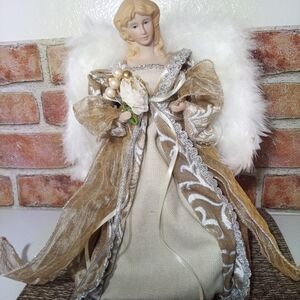 Gorgeous Vintage Porcelain Angel Tree Topper 🪉 Feather Wings